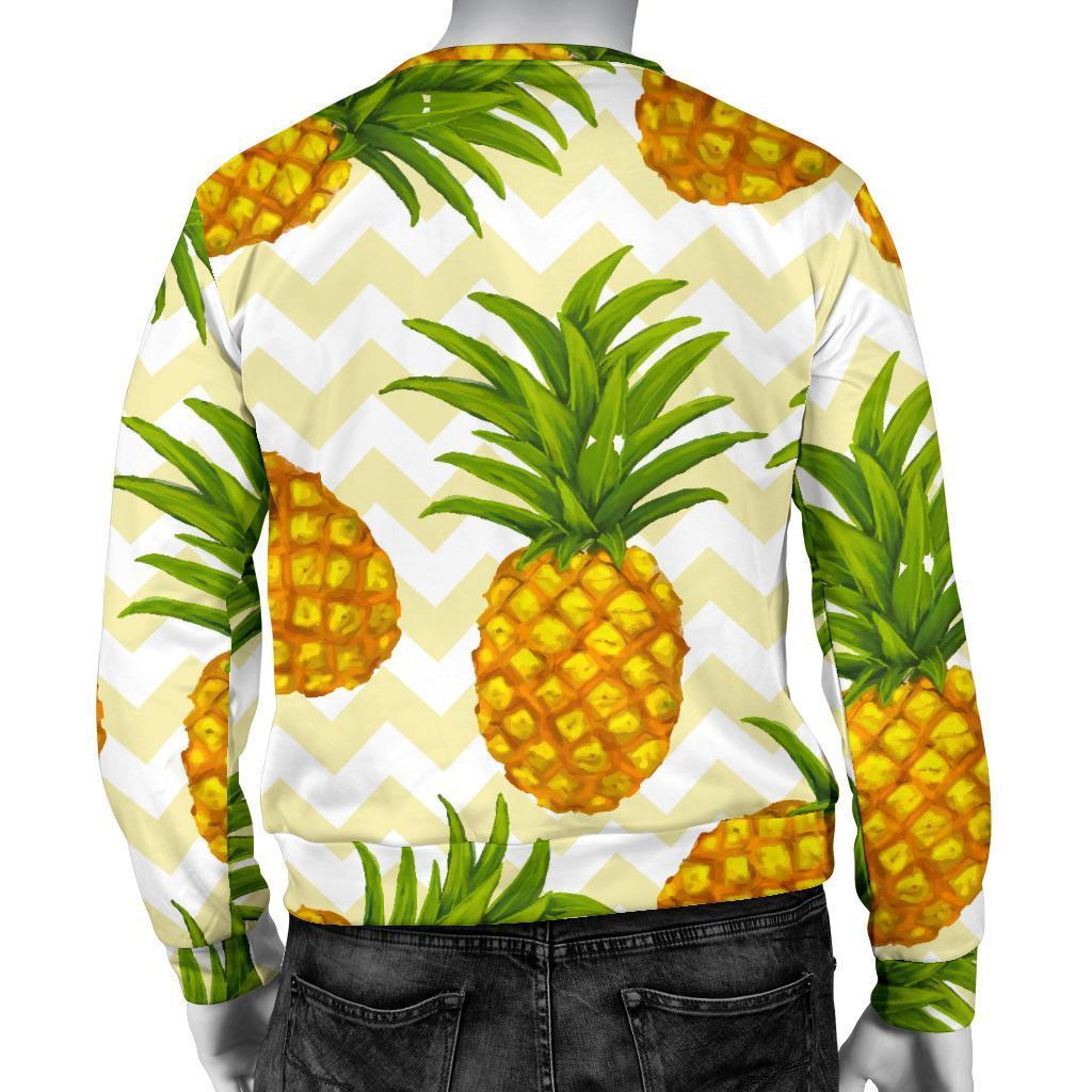 Beige Zig Zag Pineapple Pattern Print Men's Crewneck Sweatshirt GearFrost