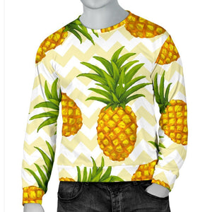 Beige Zig Zag Pineapple Pattern Print Men's Crewneck Sweatshirt GearFrost