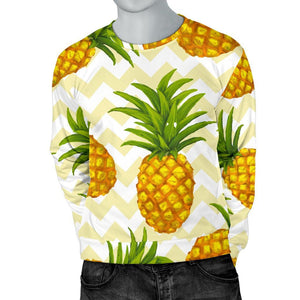 Beige Zig Zag Pineapple Pattern Print Men's Crewneck Sweatshirt GearFrost