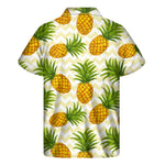 Beige Zig Zag Pineapple Pattern Print Men's Short Sleeve Shirt