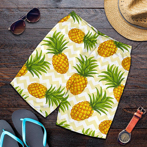 Beige Zig Zag Pineapple Pattern Print Men's Shorts