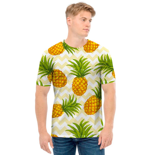 Beige Zig Zag Pineapple Pattern Print Men's T-Shirt