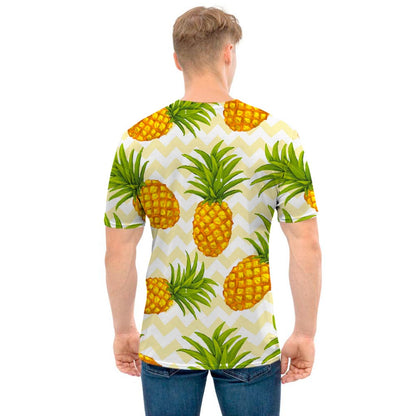 Beige Zig Zag Pineapple Pattern Print Men's T-Shirt