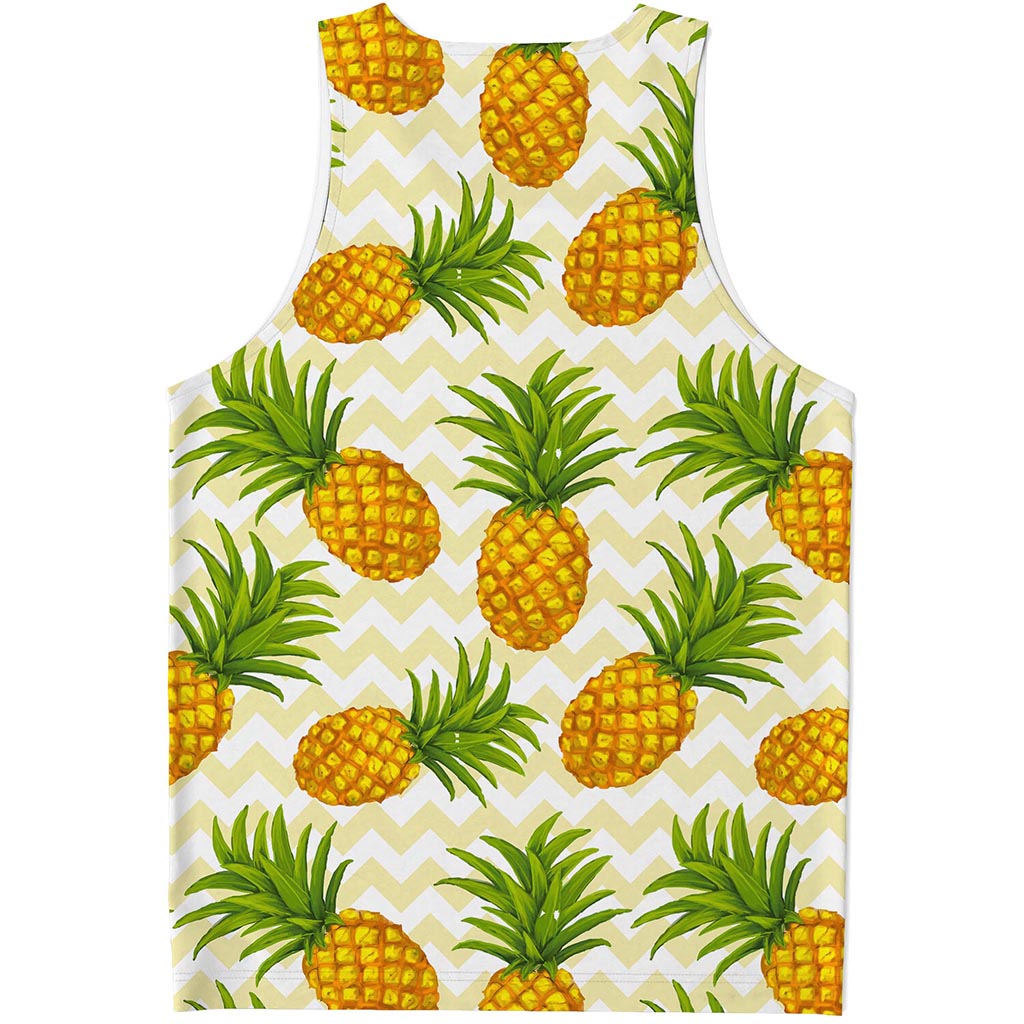Beige Zig Zag Pineapple Pattern Print Men's Tank Top