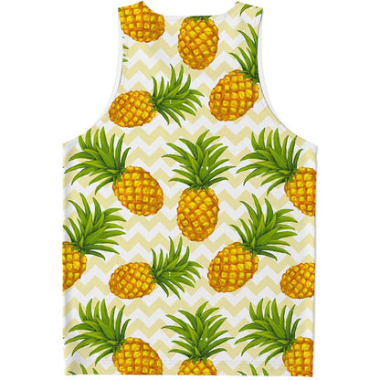 Beige Zig Zag Pineapple Pattern Print Men's Tank Top
