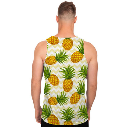 Beige Zig Zag Pineapple Pattern Print Men's Tank Top