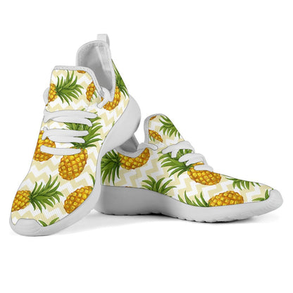 Beige Zig Zag Pineapple Pattern Print Mesh Knit Shoes GearFrost