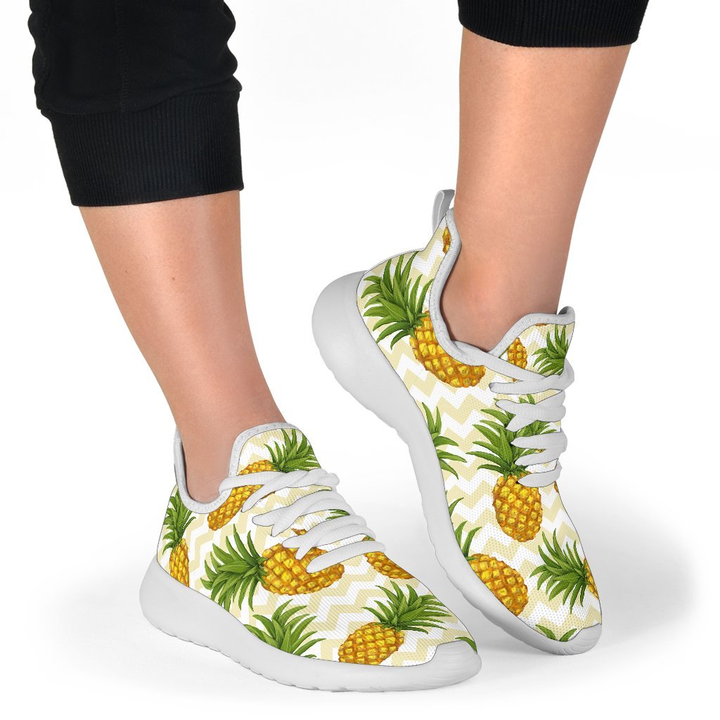 Beige Zig Zag Pineapple Pattern Print Mesh Knit Shoes GearFrost