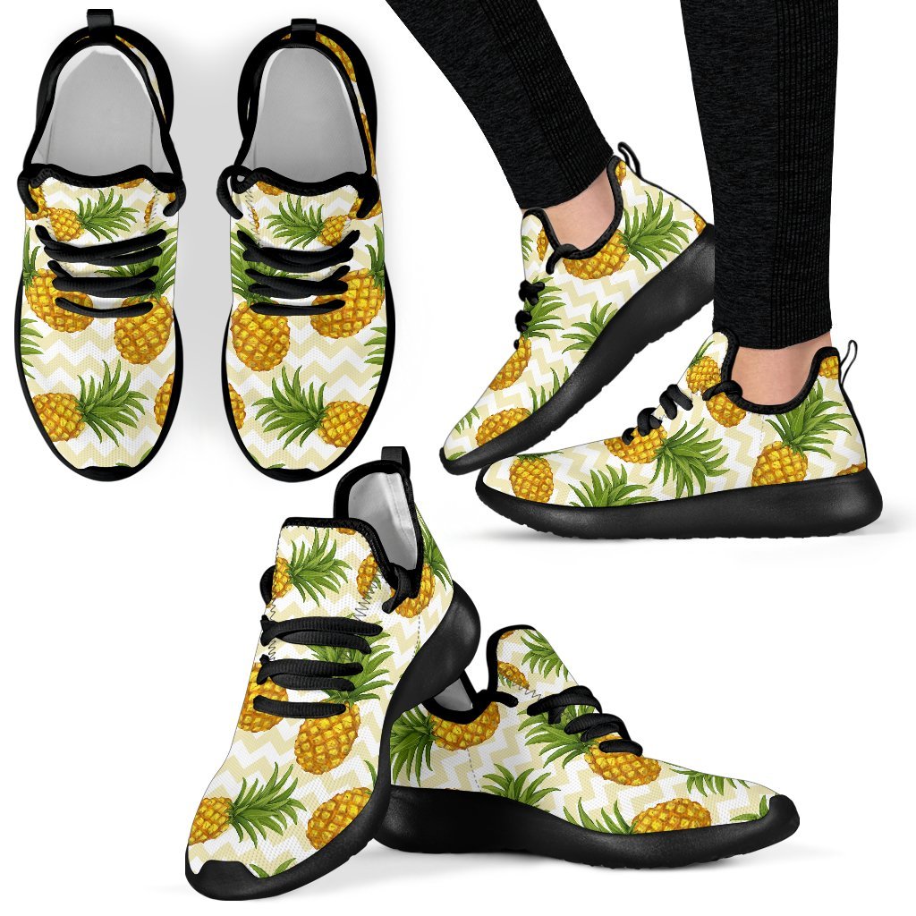 Beige Zig Zag Pineapple Pattern Print Mesh Knit Shoes GearFrost
