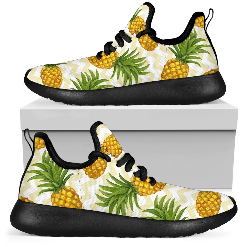 Beige Zig Zag Pineapple Pattern Print Mesh Knit Shoes GearFrost