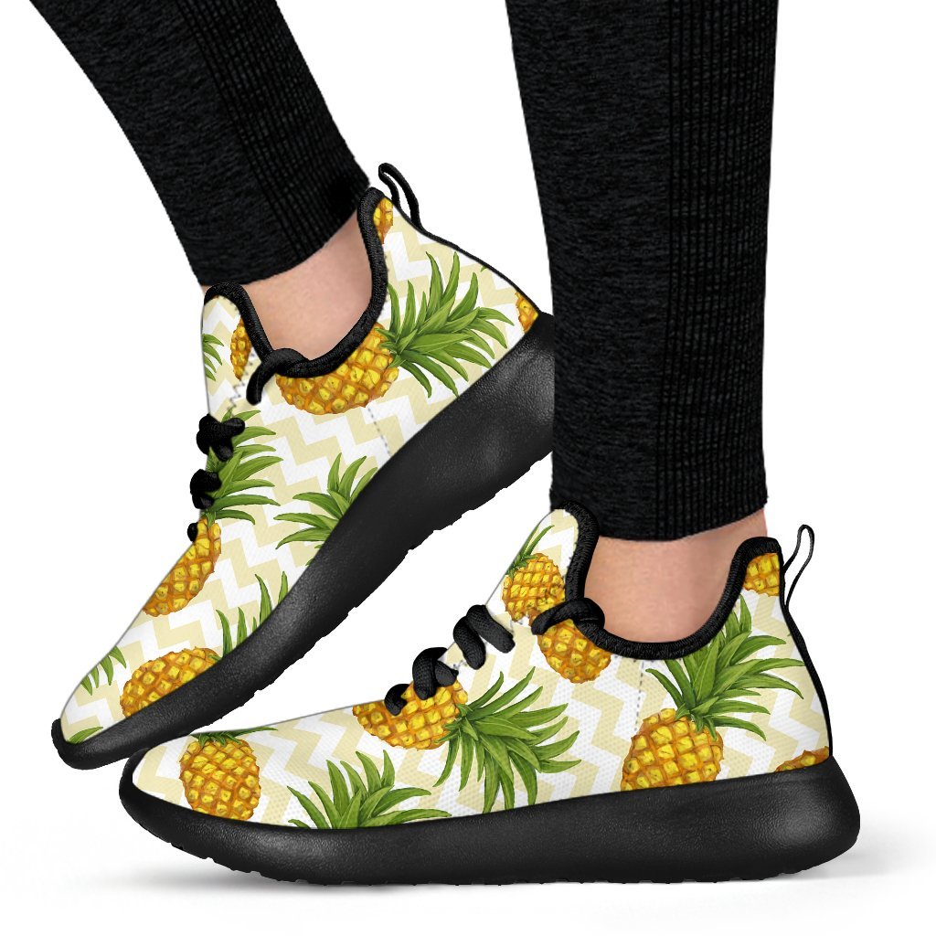 Beige Zig Zag Pineapple Pattern Print Mesh Knit Shoes GearFrost
