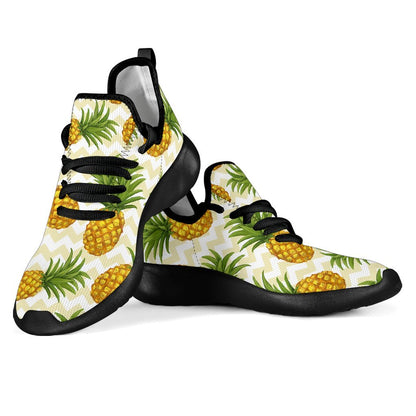 Beige Zig Zag Pineapple Pattern Print Mesh Knit Shoes GearFrost