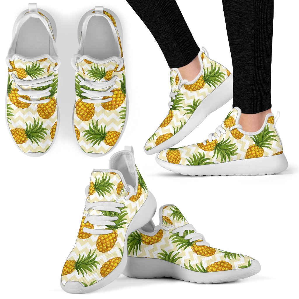 Beige Zig Zag Pineapple Pattern Print Mesh Knit Shoes GearFrost