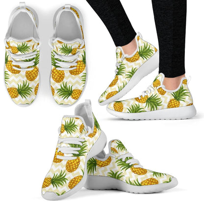 Beige Zig Zag Pineapple Pattern Print Mesh Knit Shoes GearFrost