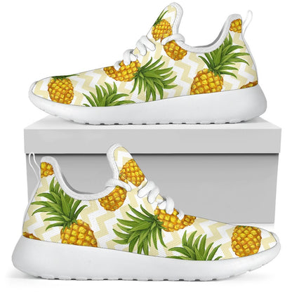 Beige Zig Zag Pineapple Pattern Print Mesh Knit Shoes GearFrost