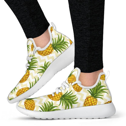 Beige Zig Zag Pineapple Pattern Print Mesh Knit Shoes GearFrost