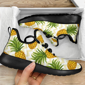 Beige Zig Zag Pineapple Pattern Print Mesh Knit Shoes GearFrost