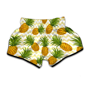 Beige Zig Zag Pineapple Pattern Print Muay Thai Boxing Shorts