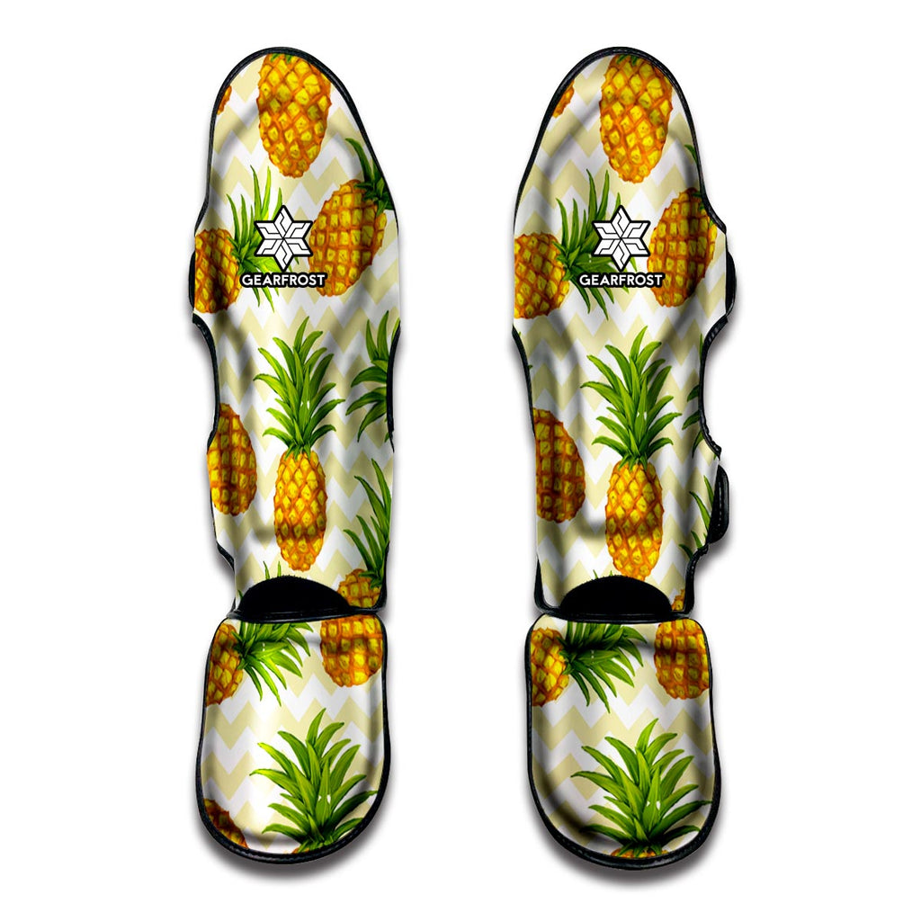 Beige Zig Zag Pineapple Pattern Print Muay Thai Shin Guard