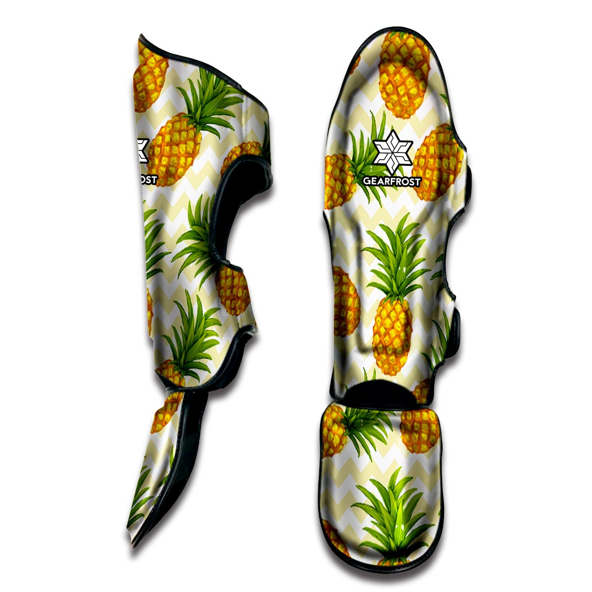 Beige Zig Zag Pineapple Pattern Print Muay Thai Shin Guard