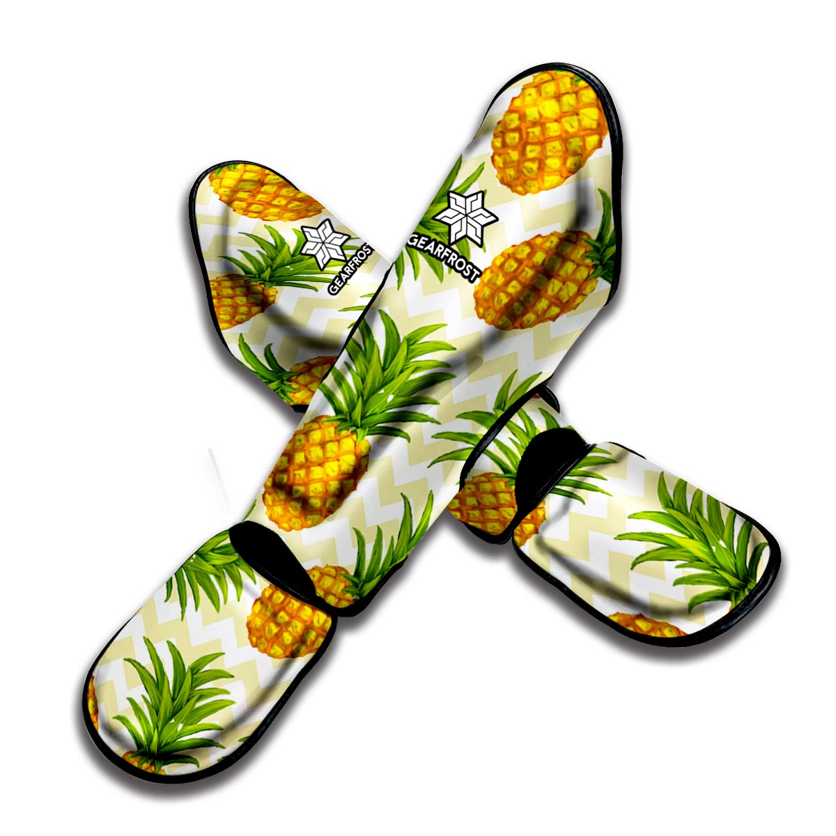 Beige Zig Zag Pineapple Pattern Print Muay Thai Shin Guard