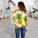 Beige Zig Zag Pineapple Pattern Print Off Shoulder Sweatshirt GearFrost