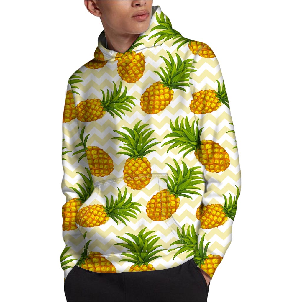 Beige Zig Zag Pineapple Pattern Print Pullover Hoodie