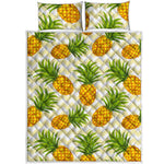 Beige Zig Zag Pineapple Pattern Print Quilt Bed Set