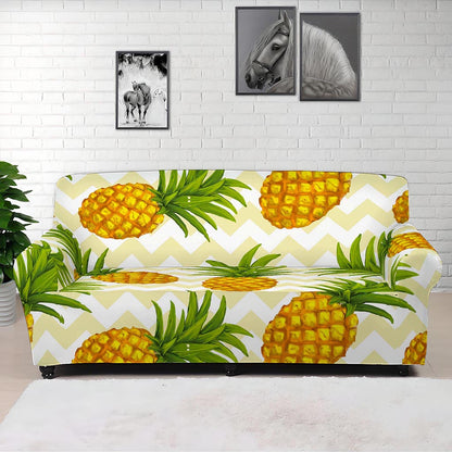 Beige Zig Zag Pineapple Pattern Print Sofa Cover