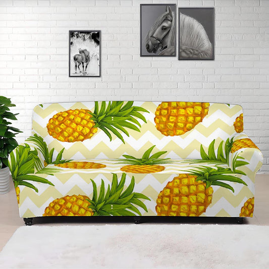 Beige Zig Zag Pineapple Pattern Print Sofa Cover