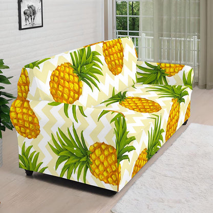Beige Zig Zag Pineapple Pattern Print Sofa Cover
