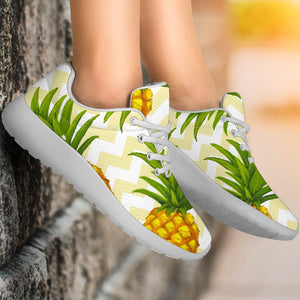 Beige Zig Zag Pineapple Pattern Print Sport Shoes GearFrost