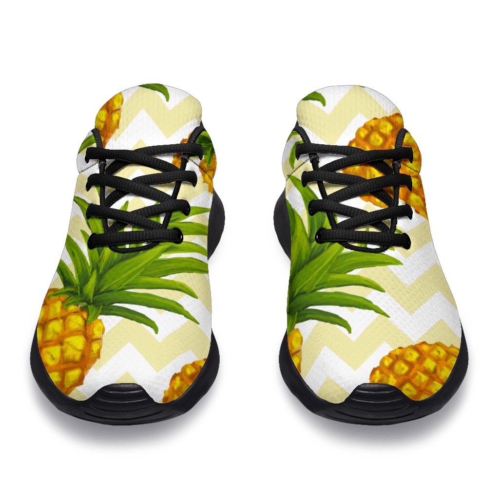 Beige Zig Zag Pineapple Pattern Print Sport Shoes GearFrost