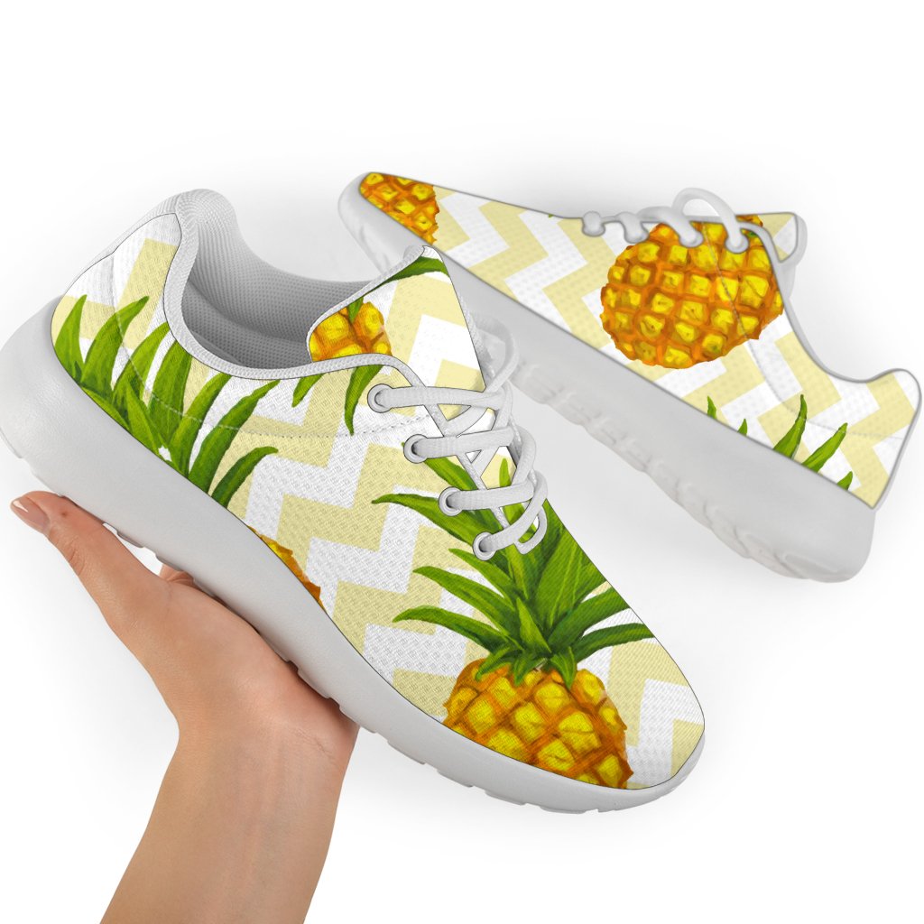 Beige Zig Zag Pineapple Pattern Print Sport Shoes GearFrost