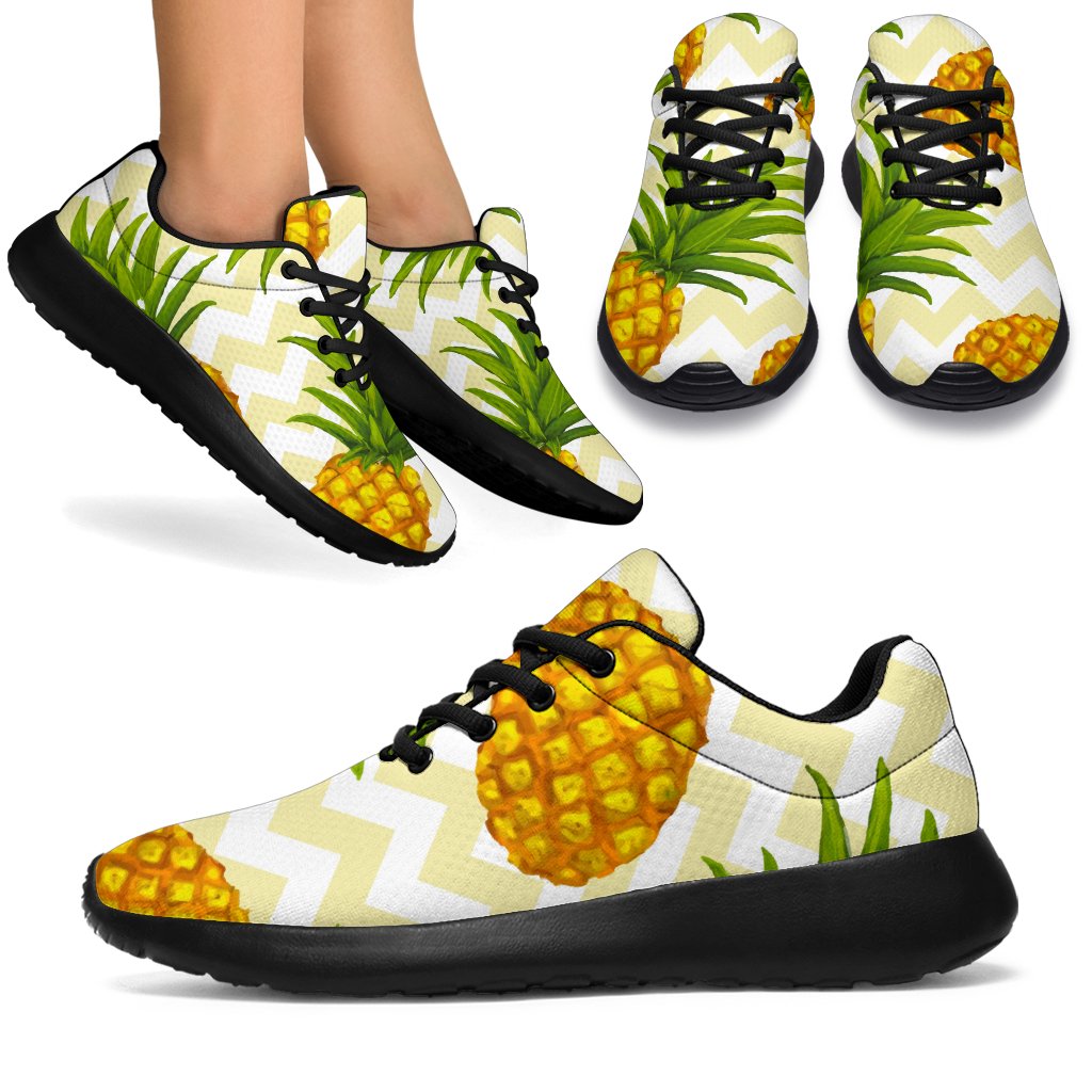 Beige Zig Zag Pineapple Pattern Print Sport Shoes GearFrost