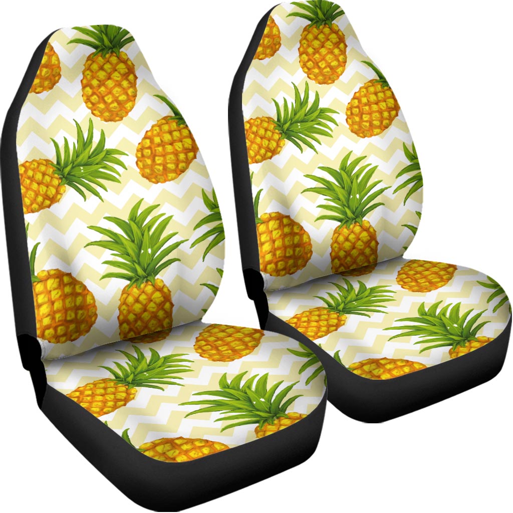 Beige Zig Zag Pineapple Pattern Print Universal Fit Car Seat Covers