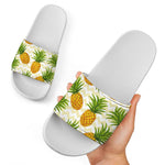 Beige Zig Zag Pineapple Pattern Print White Slide Sandals