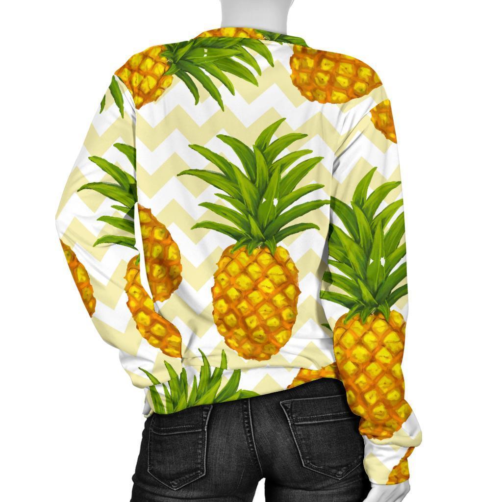 Beige Zig Zag Pineapple Pattern Print Women's Crewneck Sweatshirt GearFrost