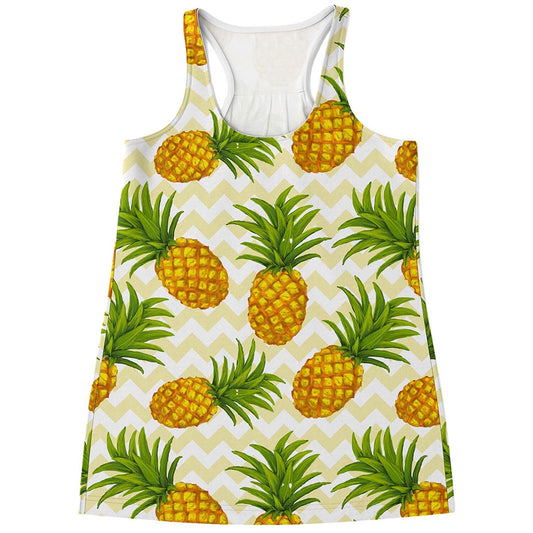Beige Zig Zag Pineapple Pattern Print Women's Racerback Tank Top
