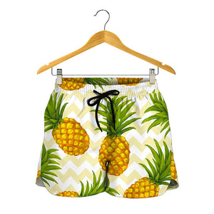 Beige Zig Zag Pineapple Pattern Print Women's Shorts