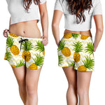 Beige Zig Zag Pineapple Pattern Print Women's Shorts