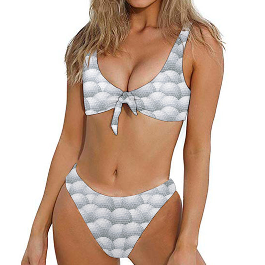 Big Golf Ball Pattern Print Front Bow Tie Bikini