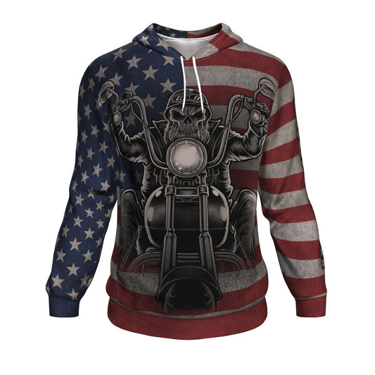 Biker Grunge American Flag Patriotic Unisex Pullover Hoodie GearFrost