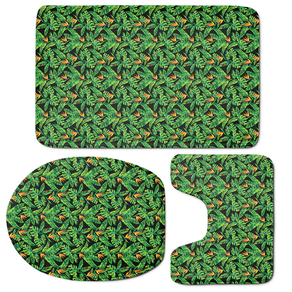 Bird Of Paradise And Palm Leaves Print 3 Piece Bath Mat Set