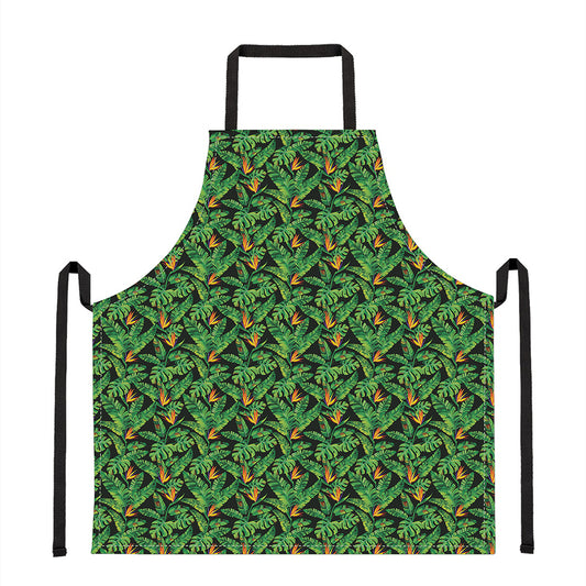 Bird Of Paradise And Palm Leaves Print Apron