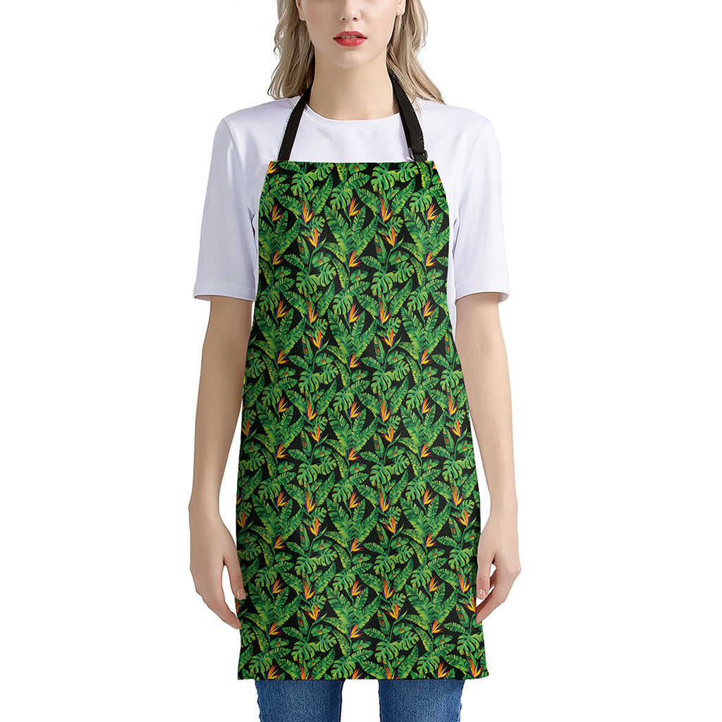 Bird Of Paradise And Palm Leaves Print Apron