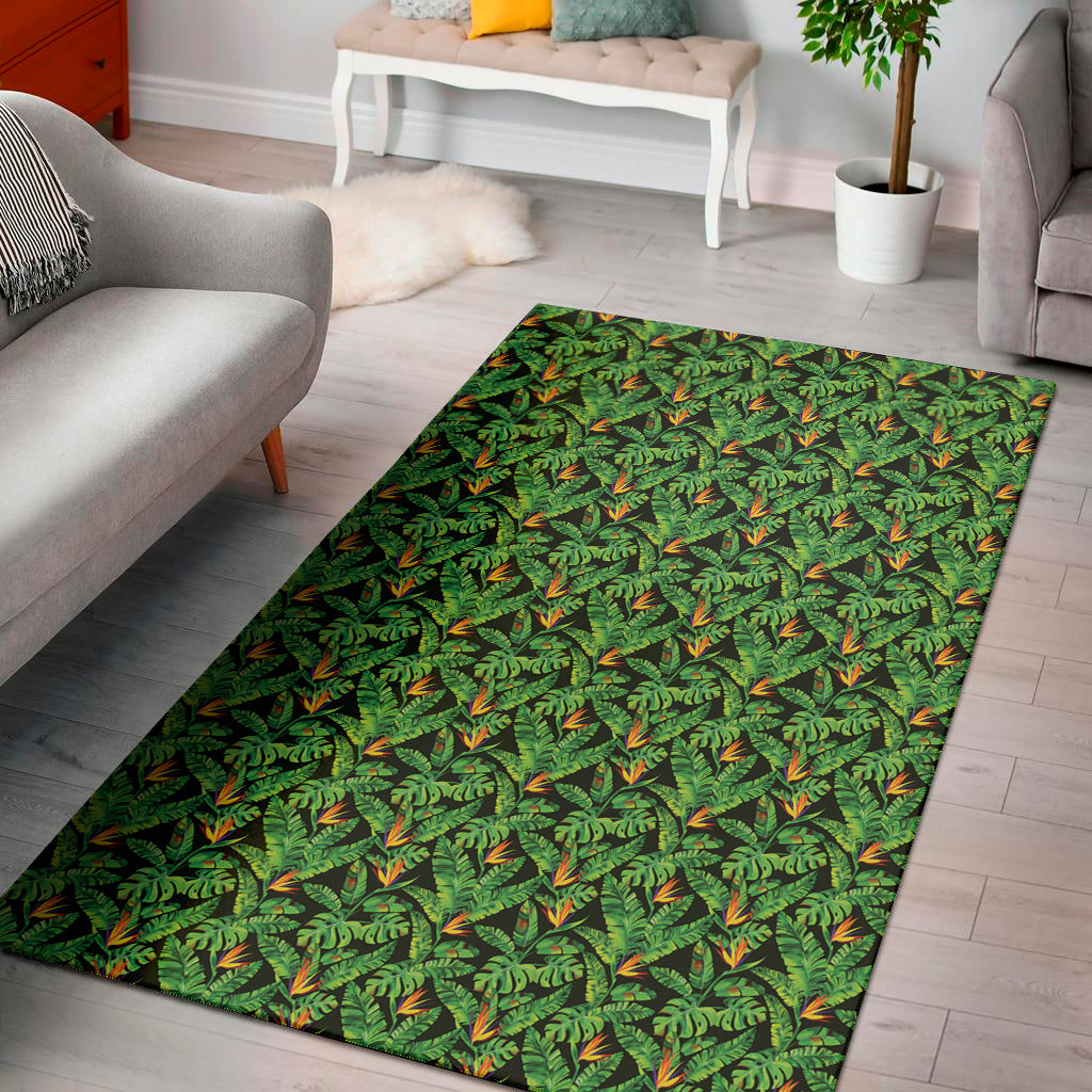 Bird Of Paradise And Palm Leaves Print Area Rug