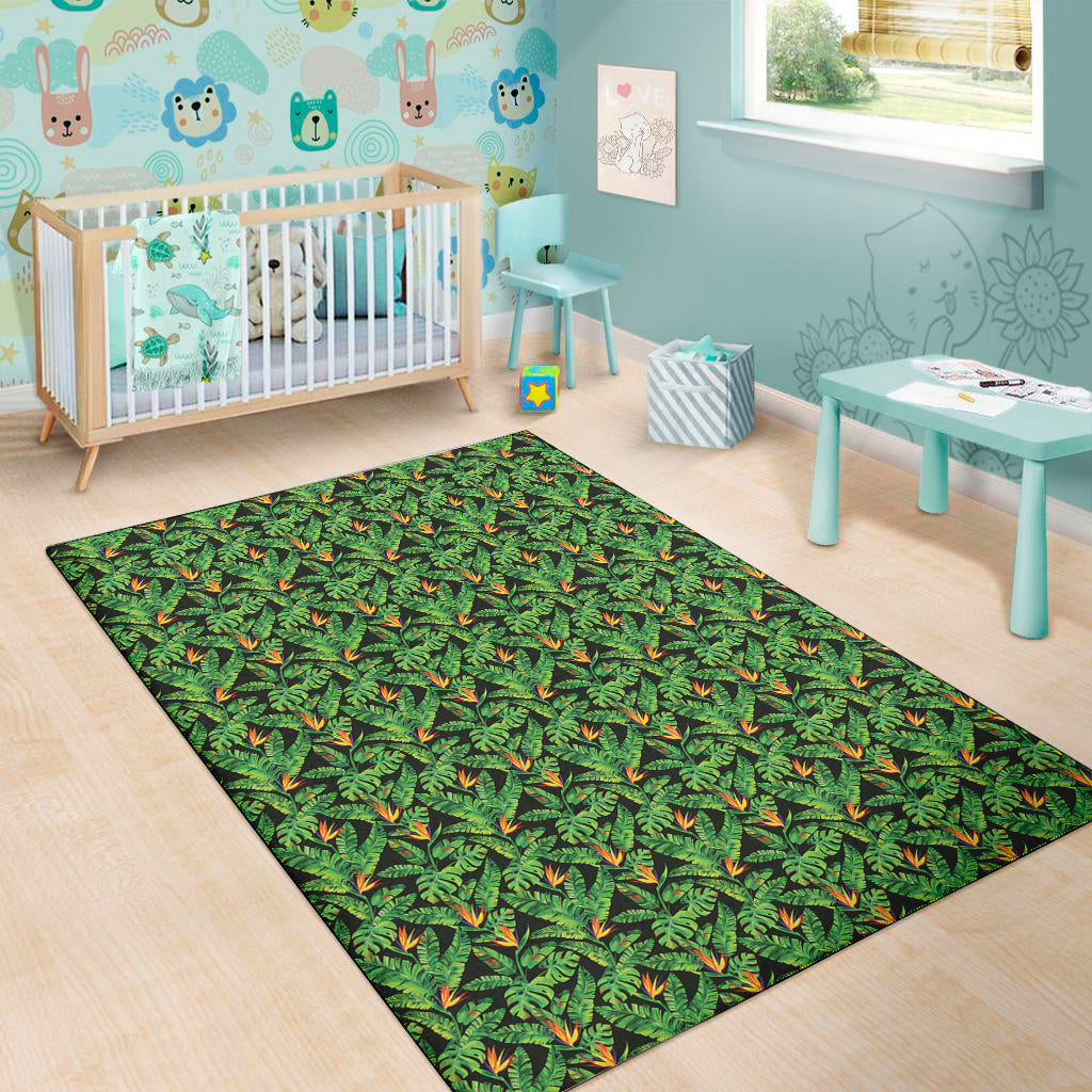 Bird Of Paradise And Palm Leaves Print Area Rug