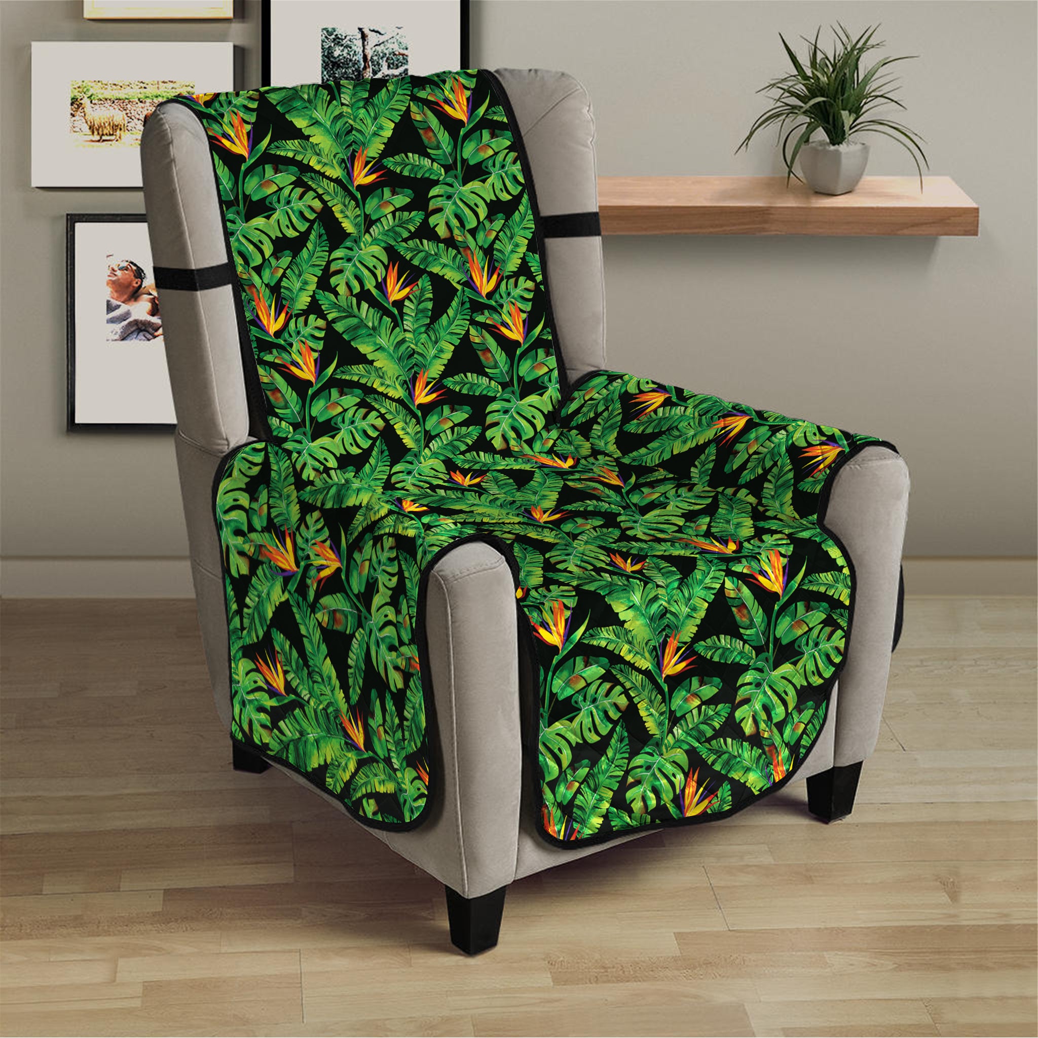 Bird Of Paradise And Palm Leaves Print Armchair Protector