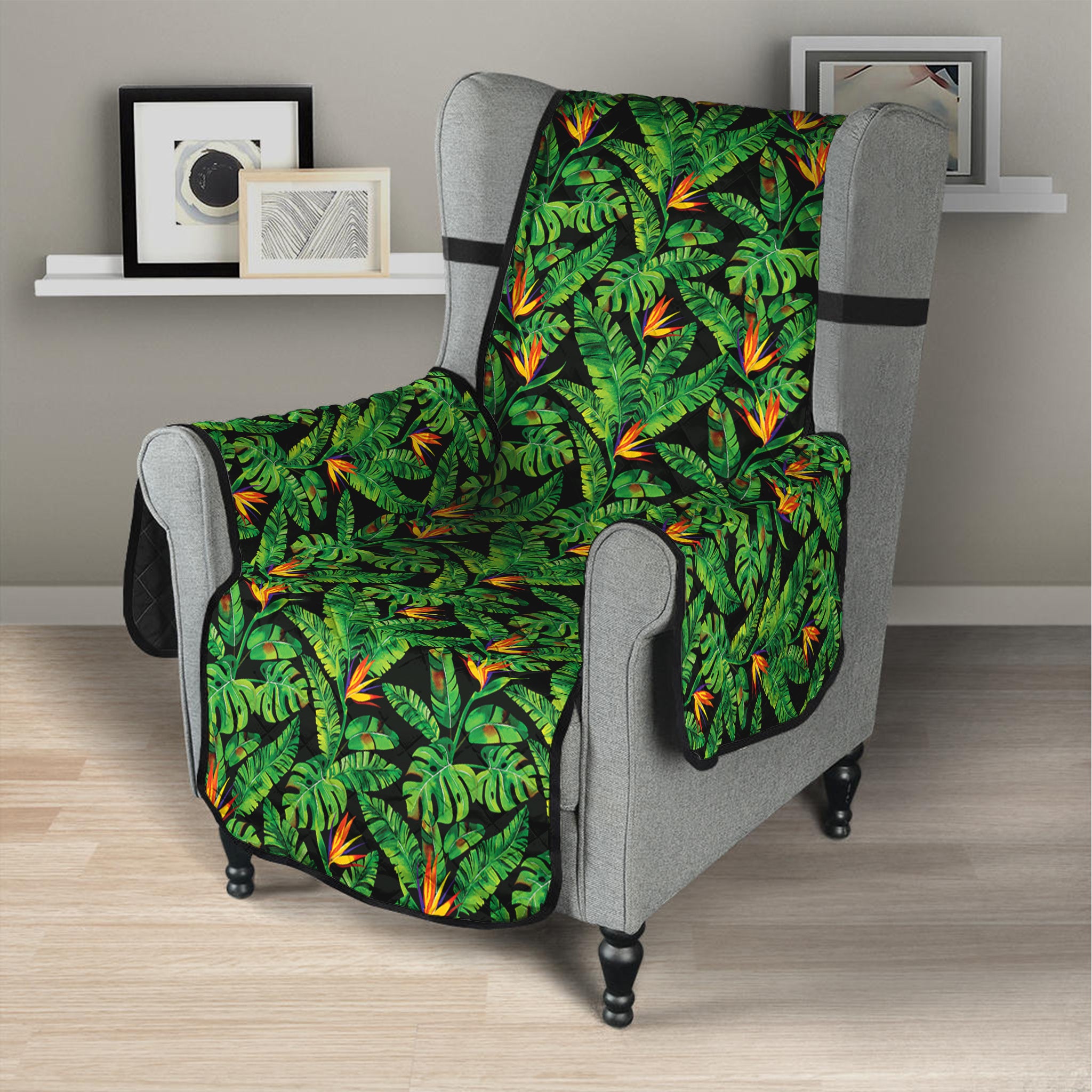 Bird Of Paradise And Palm Leaves Print Armchair Protector